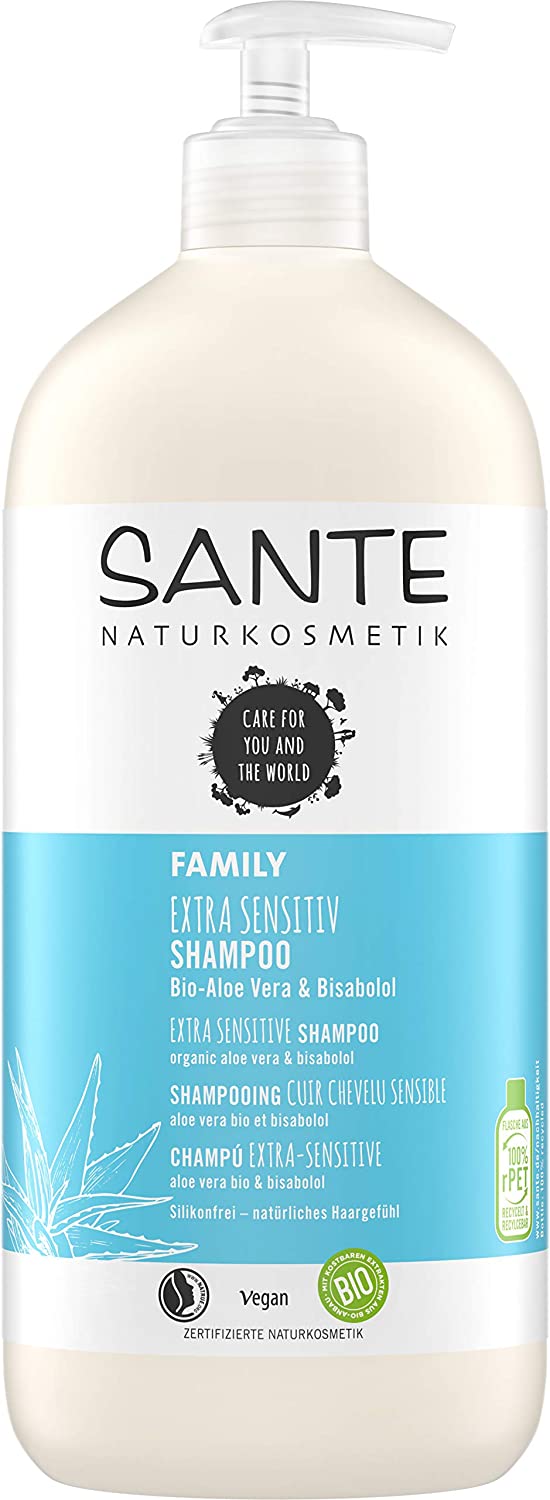 4) SANTE Naturkosmetik Extra Sensitiv Shampoo Bio-Aloe Vera & Bisabolol, Vorteilsgröße mit Pumpspender, 950ml